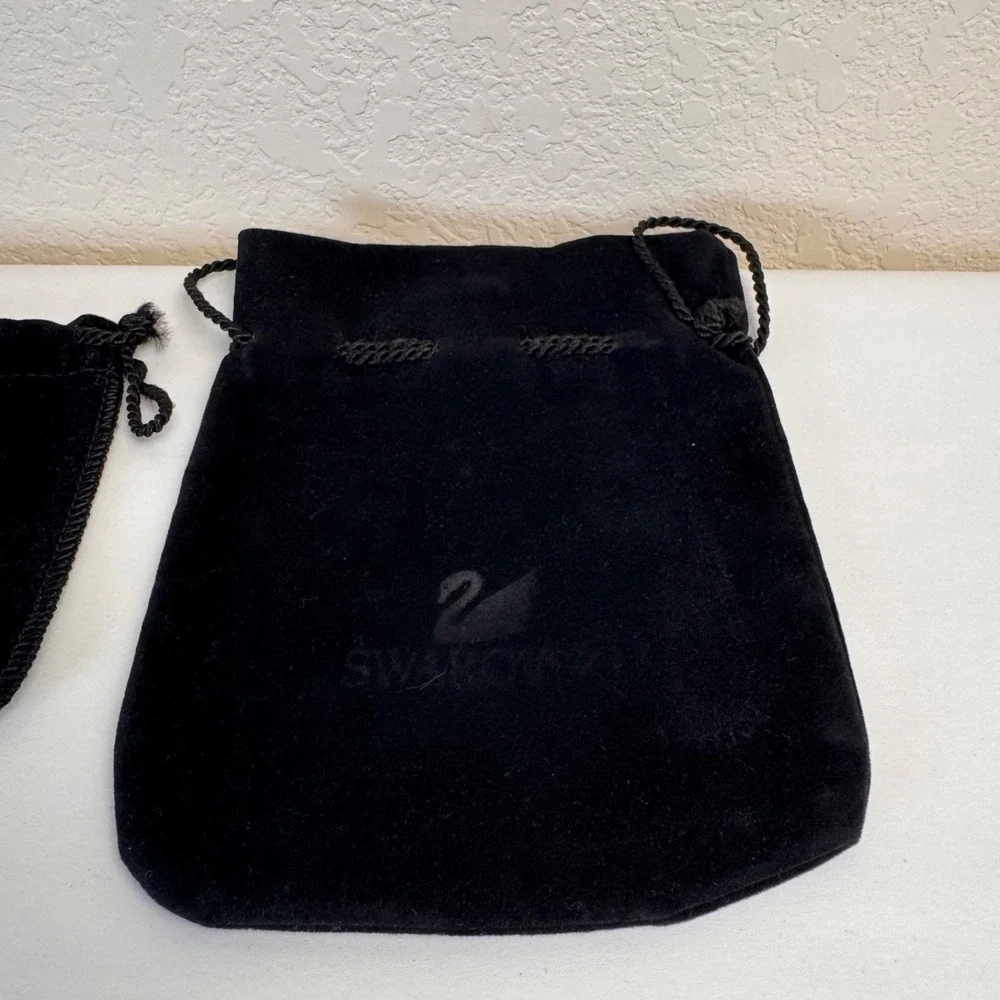Swarovski Dust Bags Lot of 2 Black Velvet Drawstring Jewelry Pouches Vintage